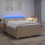 vidaXL Posteľ s boxspringom a matracom a LED Krémová 180 x 200 cm