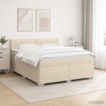 vidaXL Posteľ s boxspringom a matracom a LED Krémová 180 x 200 cm – Obrázok 4