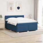 vidaXL Posteľ s boxspringom a matracom a LED Modrá 180 x 200 cm Látka