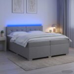 vidaXL Posteľ s boxspringom a matracom a LED Svetlosivá 200 x 200 cm