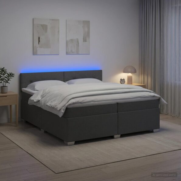 vidaXL Posteľ s boxspringom a matracom a LED Tmavosivá 200 x 200 cm – Obrázok 4