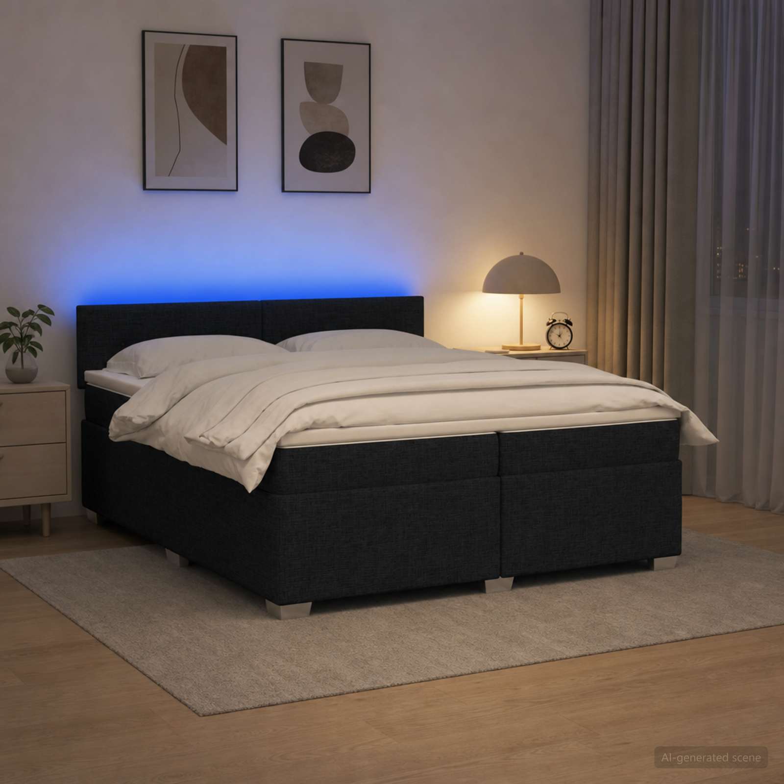 3452024_1.jpg vidaXL Posteľ s boxspringom a matracom a LED Čierna 200 x 200 cm Látka – Obrázok 1