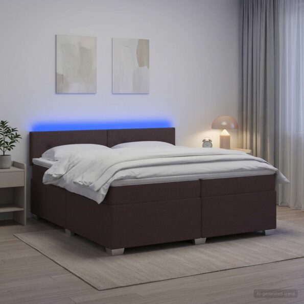 vidaXL Posteľ s boxspringom a matracom a LED Tmavohnedá 200 x 200 cm – Obrázok 4