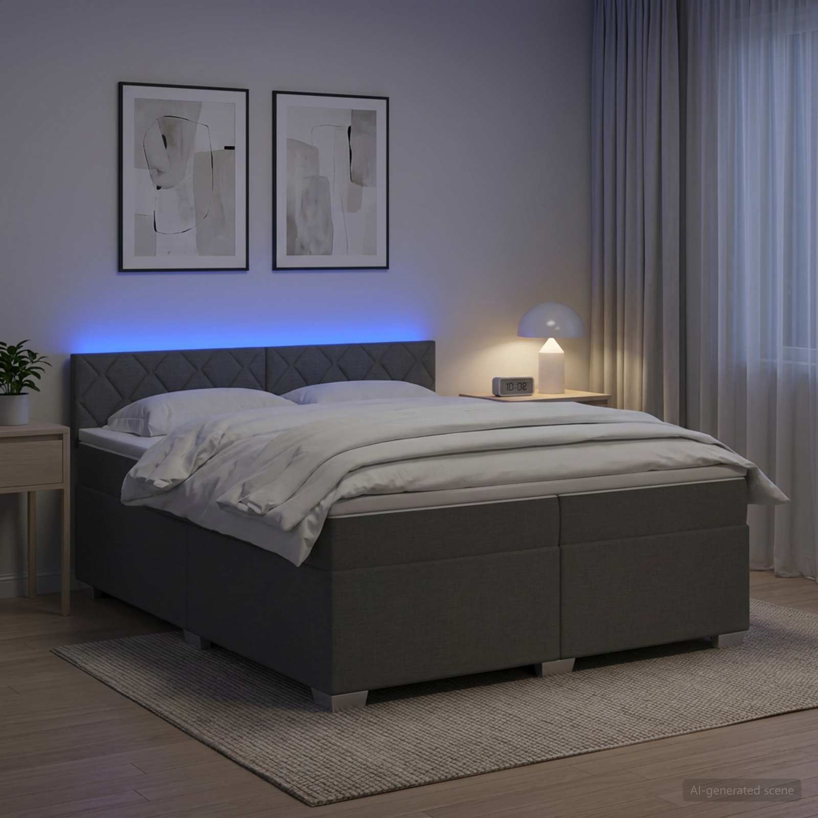 3452030_1.jpg vidaXL Posteľ s boxspringom a matracom a LED Tmavosivá 200 x 200 cm – Obrázok 1