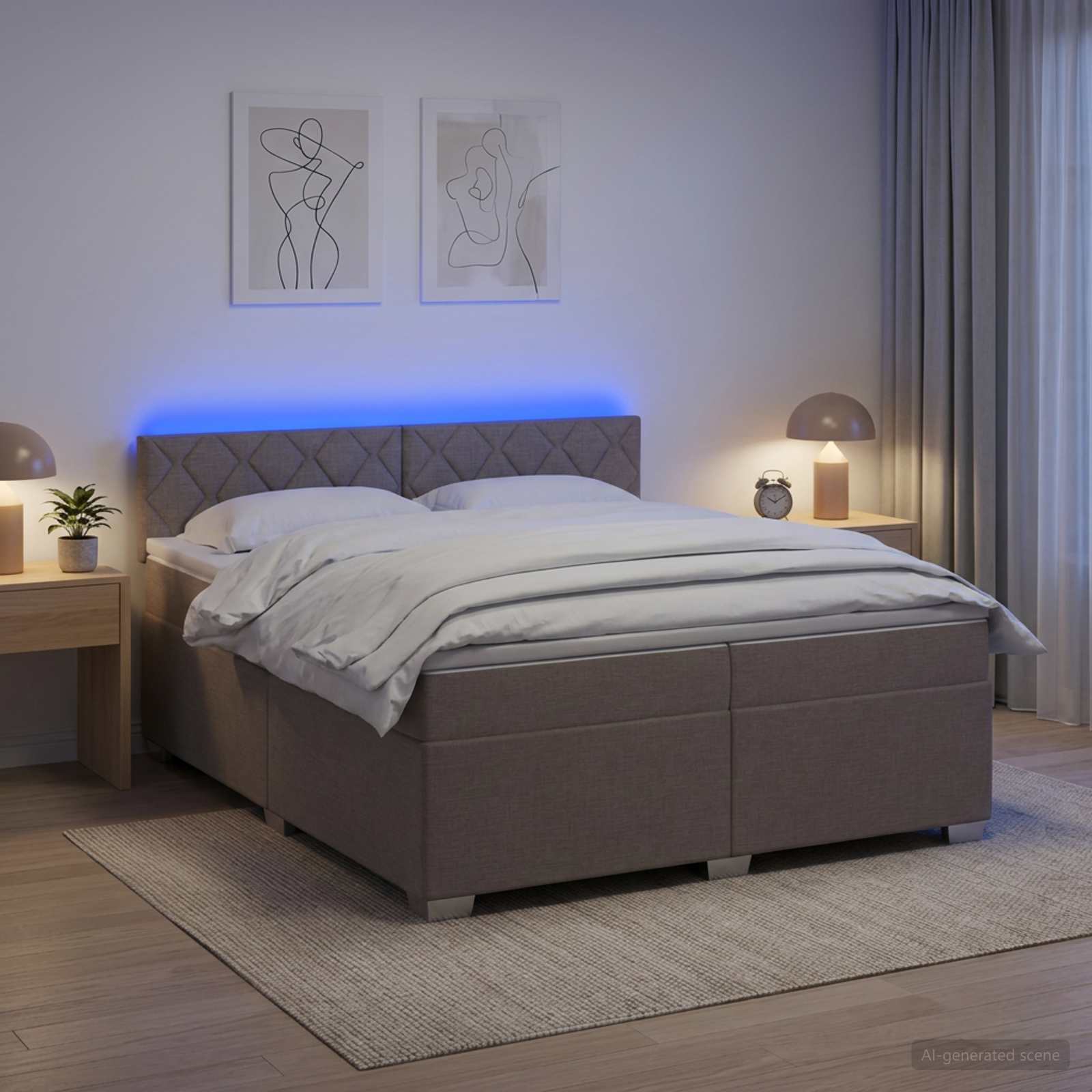 3452033_1.jpg vidaXL Posteľ s boxspringom a matracom a LED Sivohnedá 200 x 200 cm – Obrázok 1