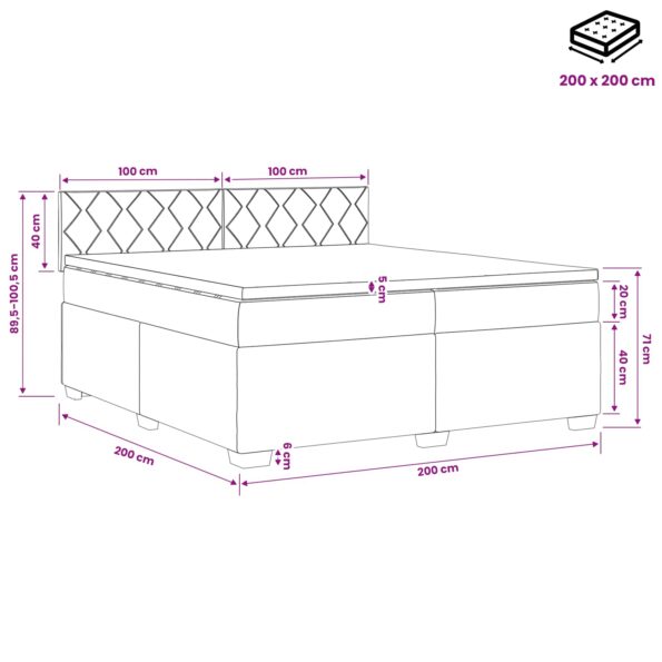 vidaXL Posteľ s boxspringom a matracom a LED Sivohnedá 200 x 200 cm – Obrázok 13