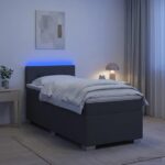 vidaXL Posteľ s boxspringom a matracom a LED Tmavosivá Jednoduchý – Obrázok 13