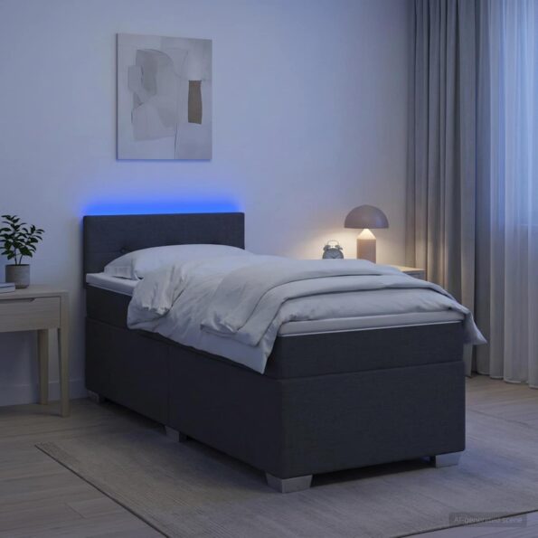 vidaXL Posteľ s boxspringom a matracom a LED Tmavosivá Jednoduchý – Obrázok 13