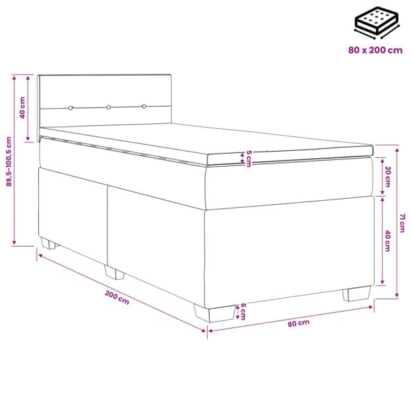 vidaXL Posteľ s boxspringom a matracom a LED Modrá 80 x 200 cm Zamat – Obrázok 13