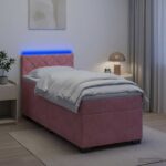 vidaXL Posteľ s boxspringom a matracom a LED Ružová 80 x 200 cm Zamat