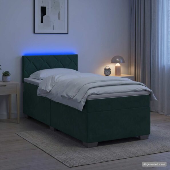 vidaXL Posteľ s boxspringom a matracom a LED Tmavozelená 90 x 200 cm – Obrázok 13