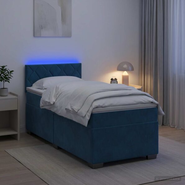 vidaXL Posteľ s boxspringom a matracom a LED Modrá 90 x 200 cm Zamat – Obrázok 4