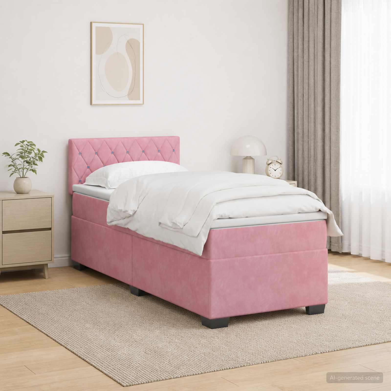 3452119_1.jpg vidaXL Posteľ s boxspringom a matracom a LED Ružová 100 x 200 cm Zamat – Obrázok 1