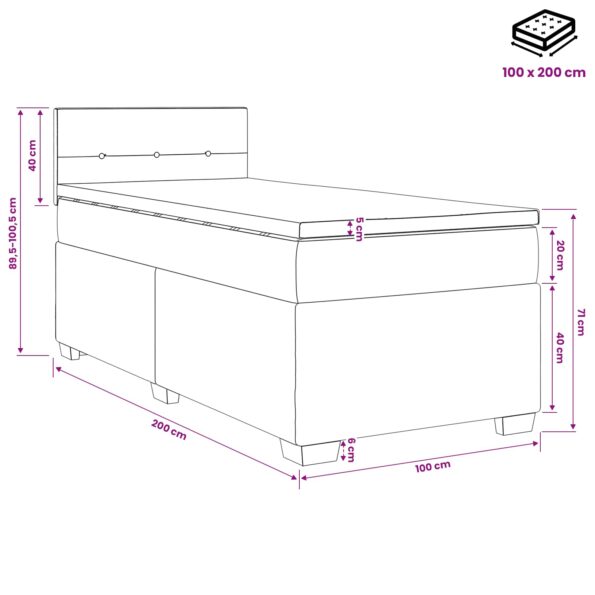 vidaXL Posteľ s boxspringom a matracom a LED Modrá 100 x 200 cm Zamat – Obrázok 13