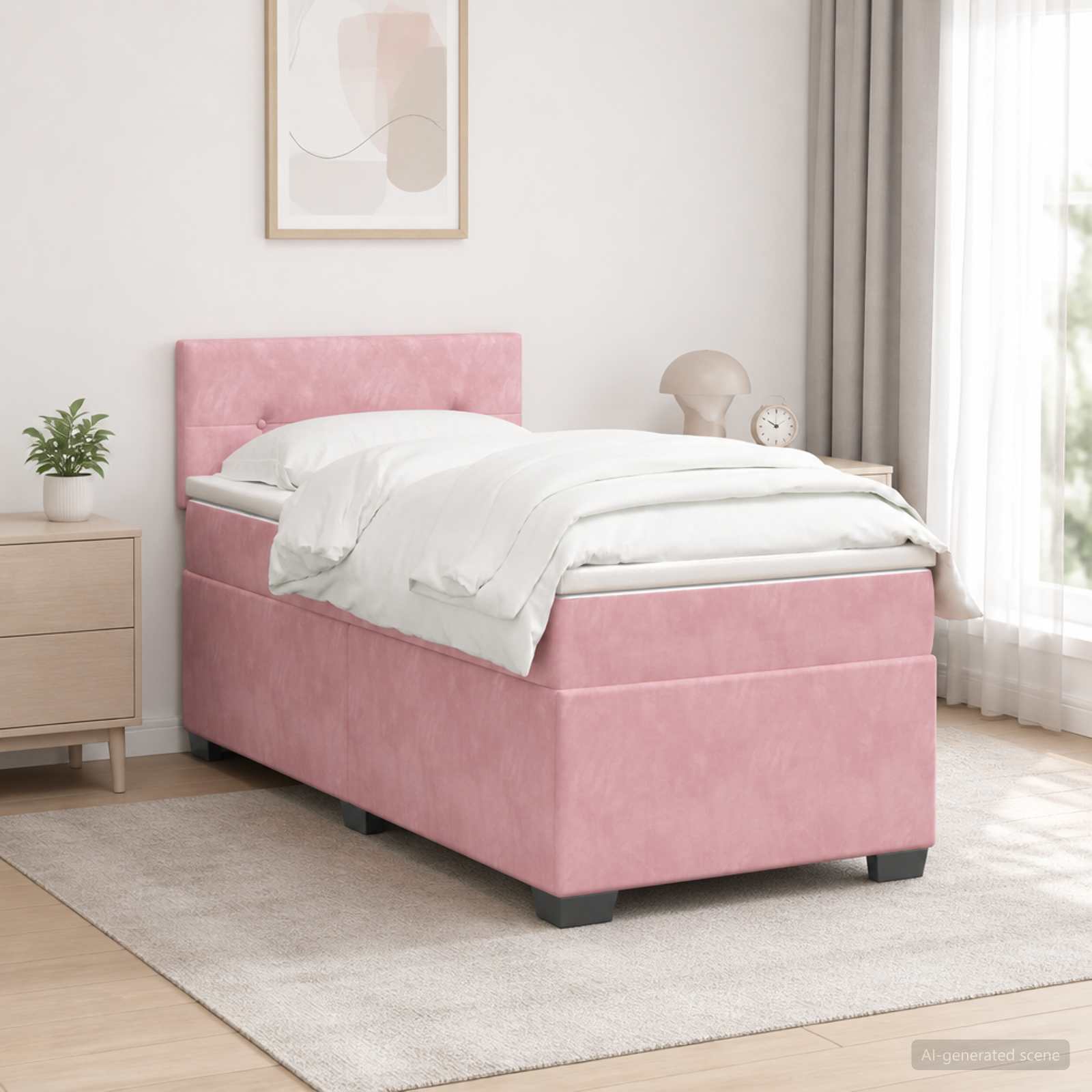 3452125_1.jpg vidaXL Posteľ s boxspringom a matracom a LED Ružová 100 x 200 cm Zamat – Obrázok 1