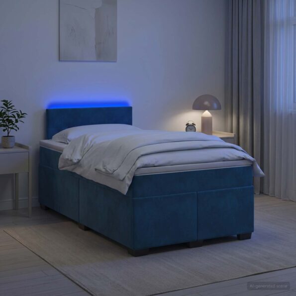 vidaXL Posteľ s boxspringom a matracom a LED Modrá 120 x 190 cm Zamat – Obrázok 4