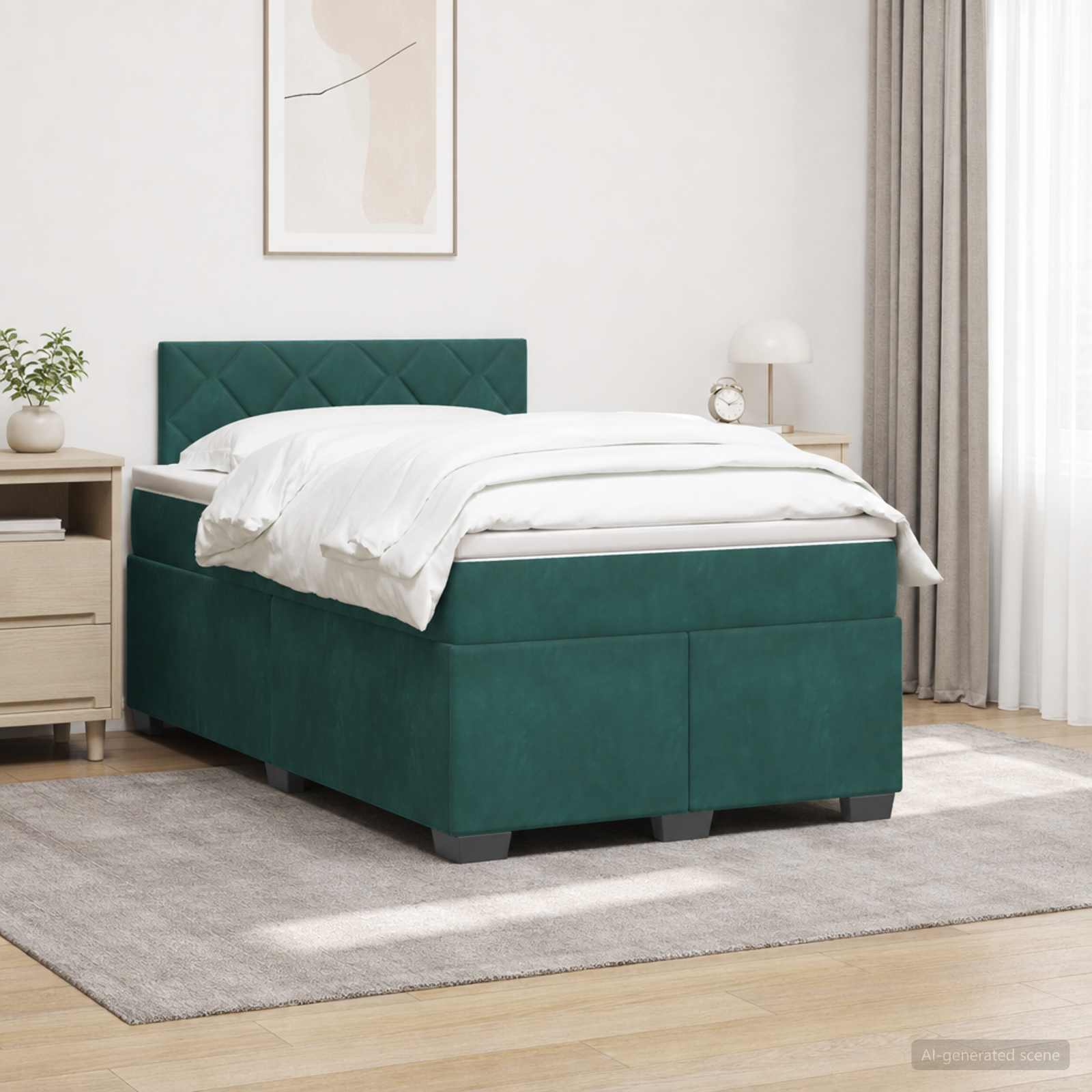 3452147_1.jpg vidaXL Posteľ s boxspringom a matracom a LED Tmavozelená 120 x 190 cm – Obrázok 1