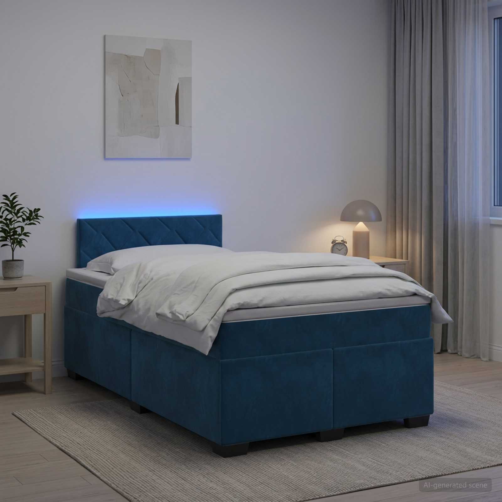 3452148_1.jpg vidaXL Posteľ s boxspringom a matracom a LED Modrá 120 x 190 cm Zamat – Obrázok 1