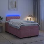 vidaXL Posteľ s boxspringom a matracom a LED Ružová 120 x 200 cm Zamat