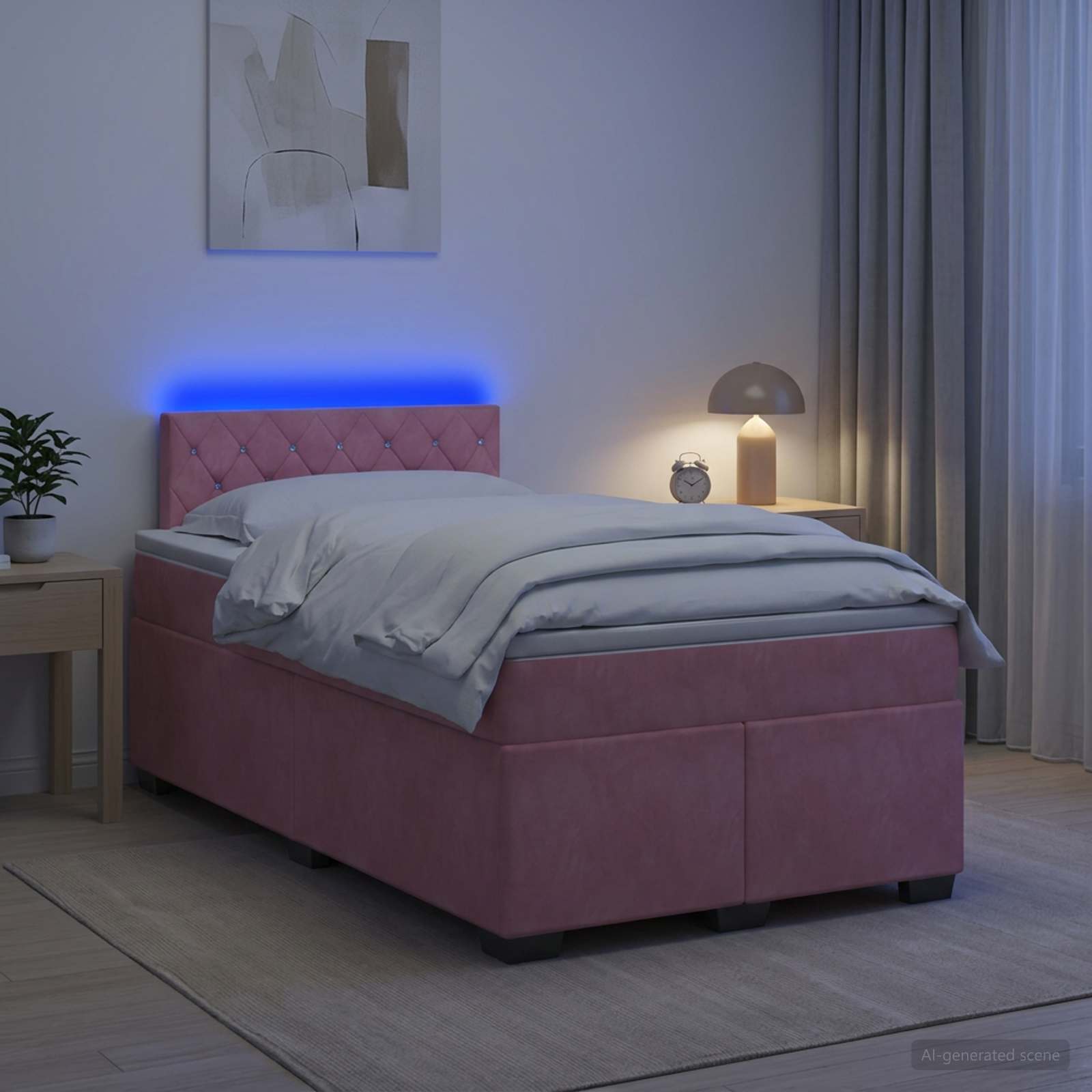 3452155_1.jpg vidaXL Posteľ s boxspringom a matracom a LED Ružová 120 x 200 cm Zamat – Obrázok 1
