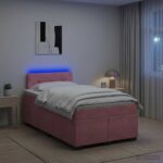 vidaXL Posteľ s boxspringom a matracom a LED Ružová 120 x 200 cm Zamat – Obrázok 4