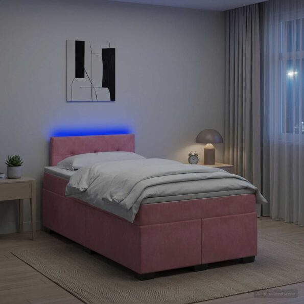 vidaXL Posteľ s boxspringom a matracom a LED Ružová 120 x 200 cm Zamat – Obrázok 4