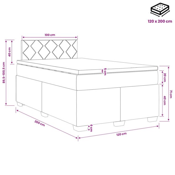 vidaXL Posteľ s boxspringom a matracom a LED Modrá 120 x 200 cm Zamat – Obrázok 13