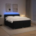 vidaXL Posteľ s boxspringom a matracom a LED Čierna 140 x 190 cm Zamat