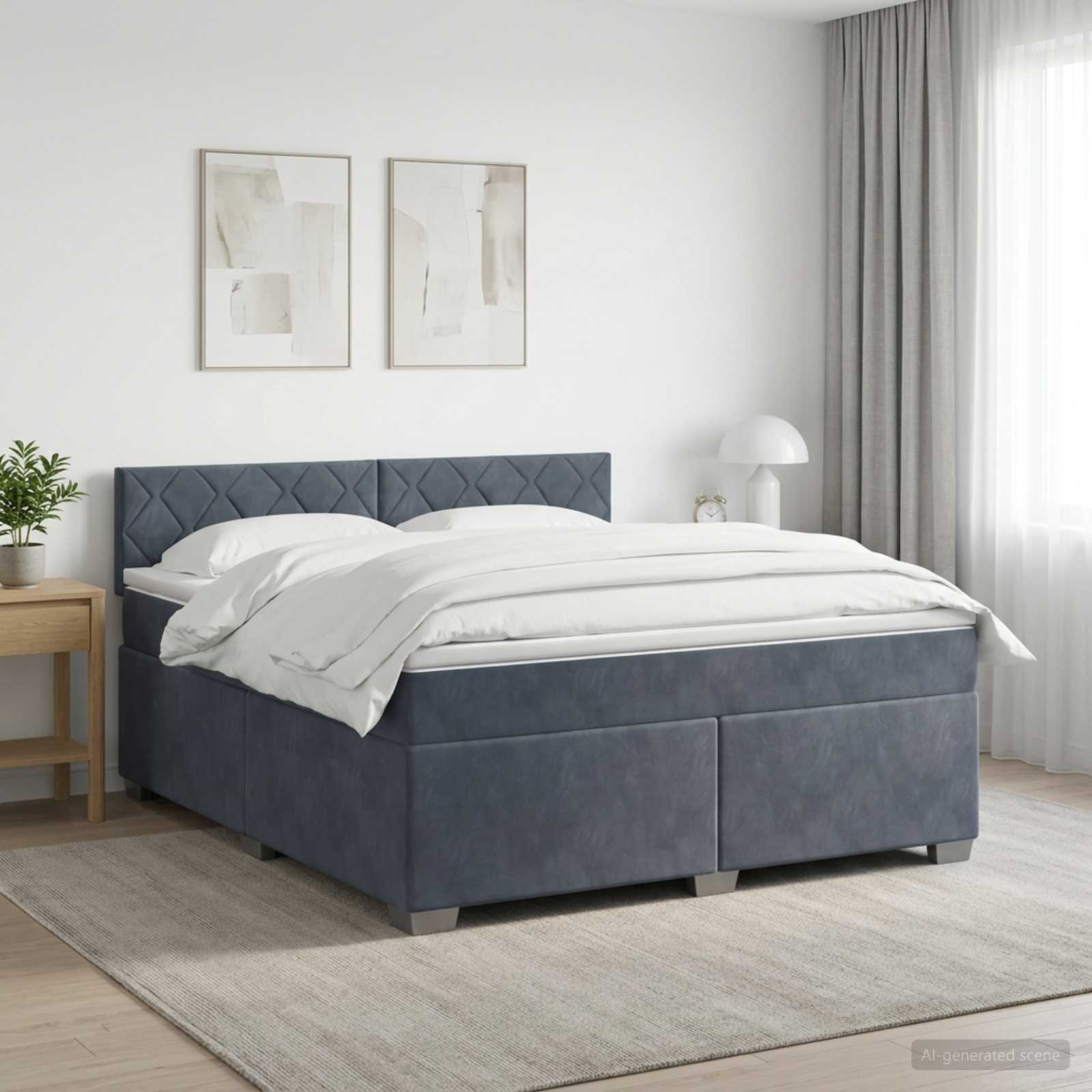 3452181_1.jpg vidaXL Posteľ s boxspringom a matracom a LED Tmavosivá 140 x 190 cm – Obrázok 1
