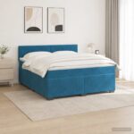 vidaXL Posteľ s boxspringom a matracom a LED Modrá 140 x 190 cm Zamat