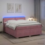 vidaXL Posteľ s boxspringom a matracom a LED Ružová 140 x 200 cm Zamat – Obrázok 4