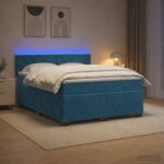 vidaXL Posteľ s boxspringom a matracom a LED Modrá 140 x 200 cm Zamat – Obrázok 4