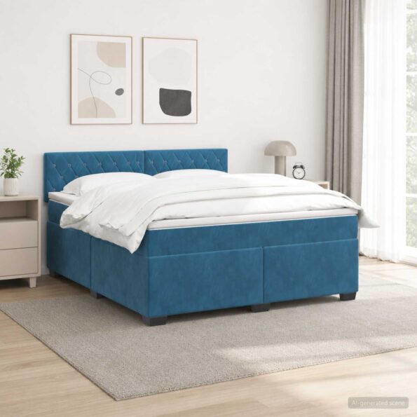 vidaXL Posteľ s boxspringom a matracom a LED Modrá 160 x 200 cm Zamat – Obrázok 4