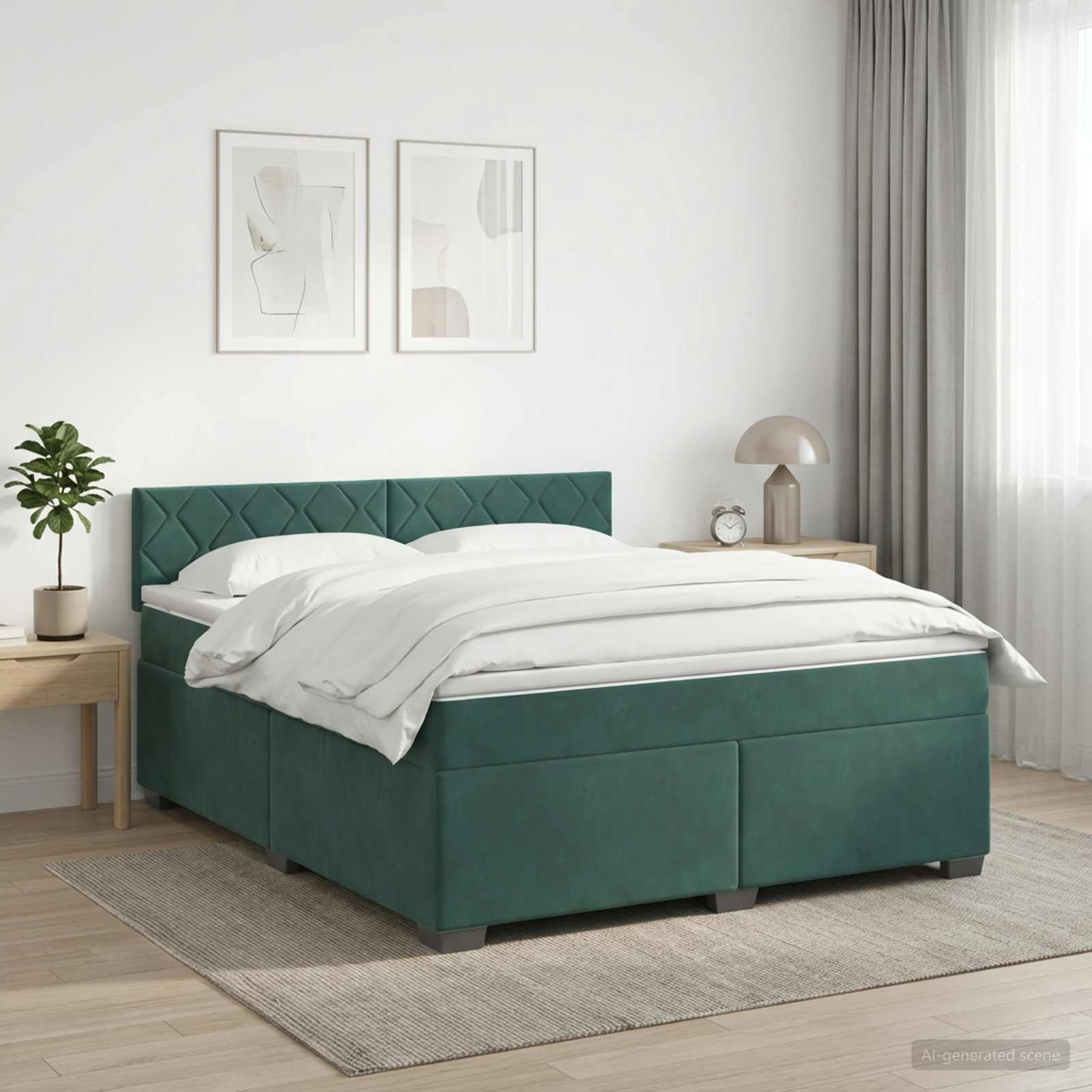 3452219_1.jpg vidaXL Posteľ s boxspringom a matracom a LED Tmavozelená 160 x 200 cm – Obrázok 1