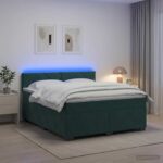 vidaXL Posteľ s boxspringom a matracom a LED Tmavozelená 160 x 200 cm – Obrázok 4