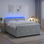 vidaXL Posteľ s boxspringom a matracom a LED Svetlosivá 180 x 200 cm