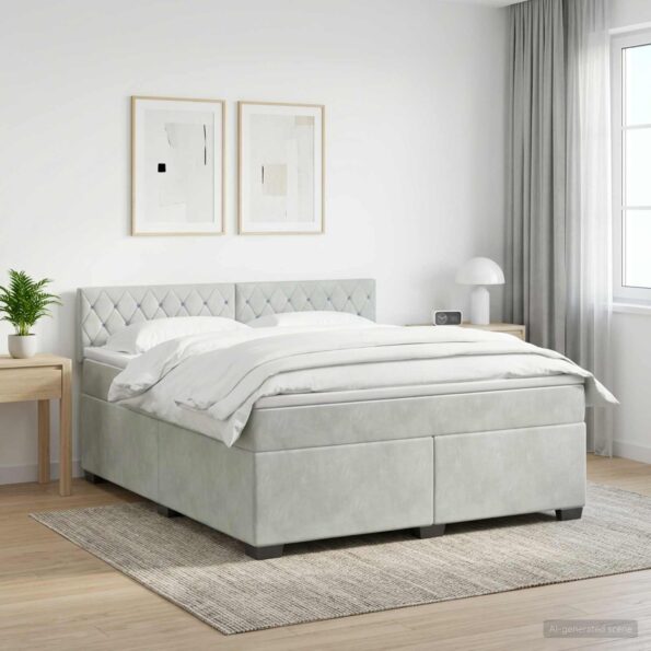 vidaXL Posteľ s boxspringom a matracom a LED Svetlosivá 180 x 200 cm – Obrázok 4
