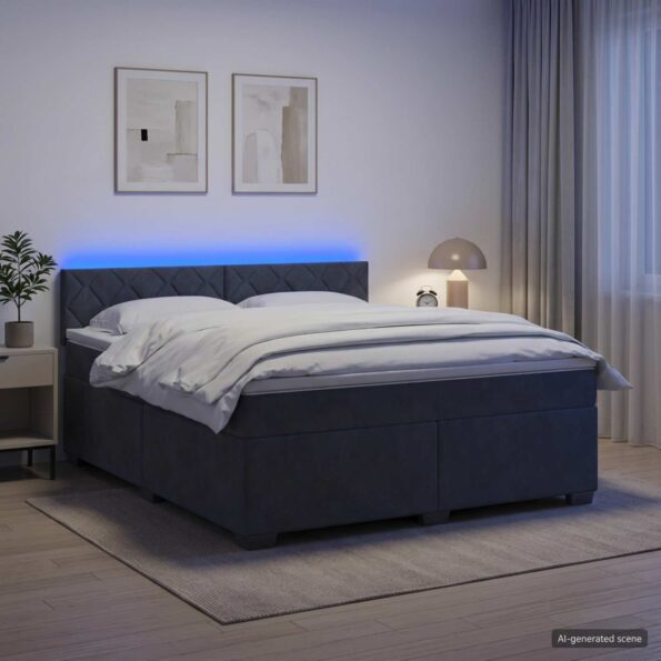 vidaXL Posteľ s boxspringom a matracom a LED Tmavosivá 180 x 200 cm – Obrázok 4
