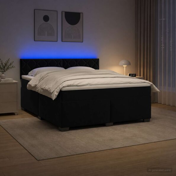 vidaXL Posteľ s boxspringom a matracom a LED Čierna 180 x 200 cm Zamat – Obrázok 4