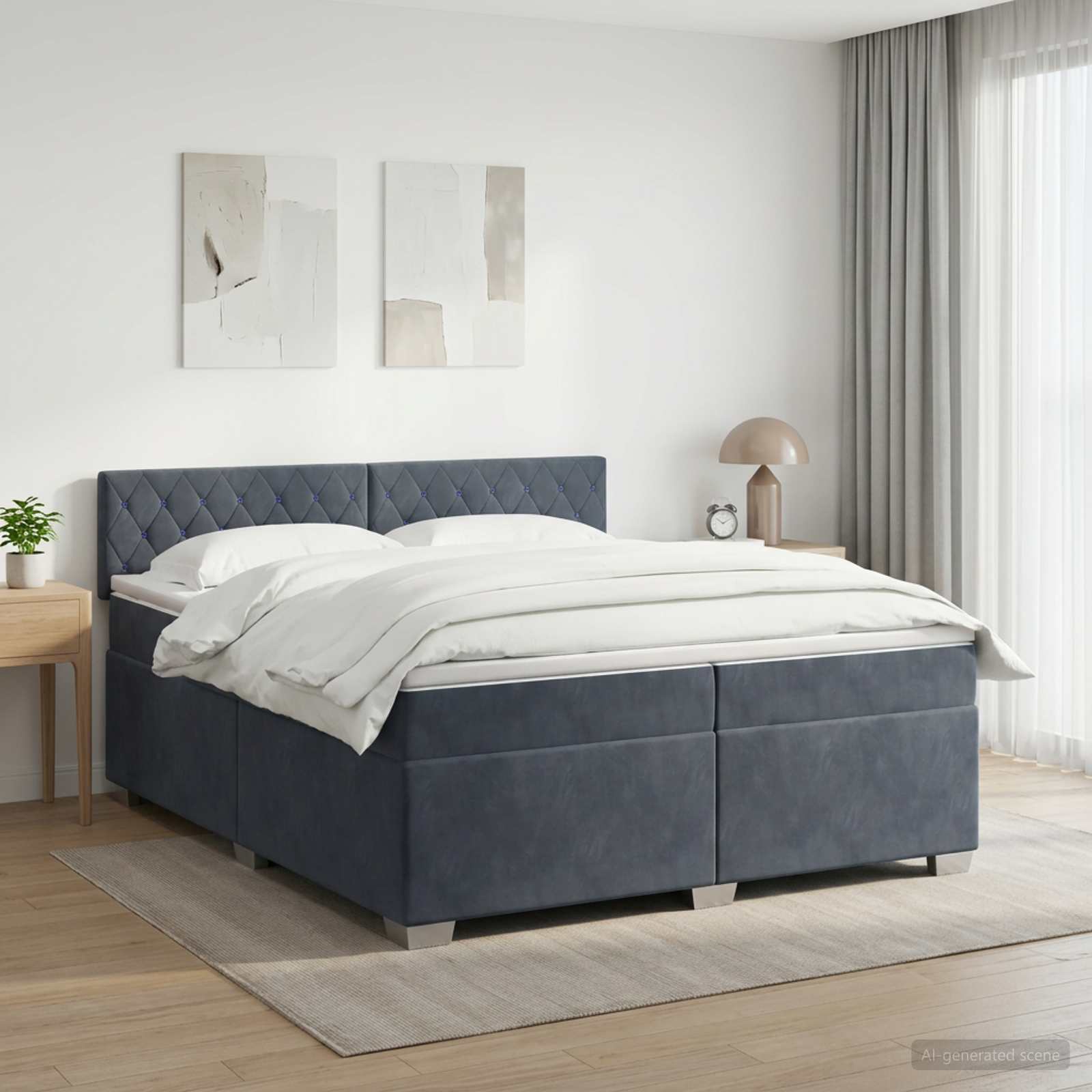 3452241_1.jpg vidaXL Posteľ s boxspringom a matracom a LED Tmavosivá 200 x 200 cm – Obrázok 1