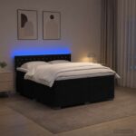 vidaXL Posteľ s boxspringom a matracom a LED Čierna 200 x 200 cm Zamat