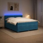 vidaXL Posteľ s boxspringom a matracom a LED Modrá 200 x 200 cm Zamat
