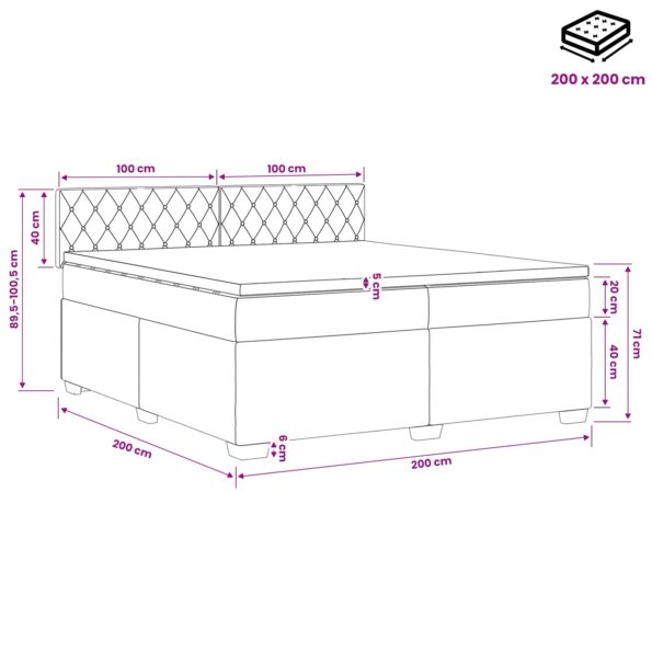 vidaXL Posteľ s boxspringom a matracom a LED Modrá 200 x 200 cm Zamat – Obrázok 13