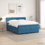 vidaXL Posteľ s boxspringom a matracom a LED Modrá 200 x 200 cm Zamat – Obrázok 4