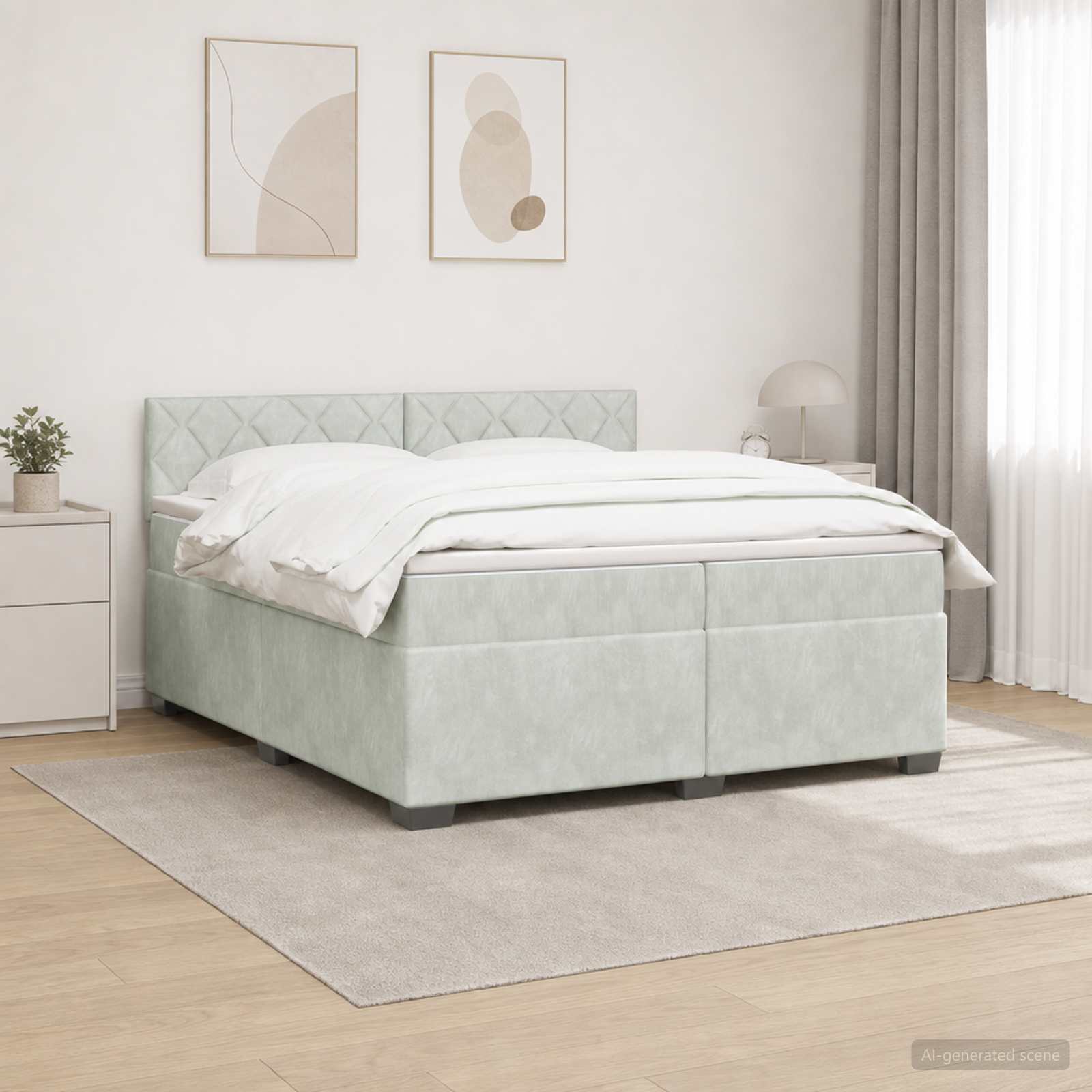 3452252_1.jpg vidaXL Posteľ s boxspringom a matracom a LED Svetlosivá 200 x 200 cm – Obrázok 1