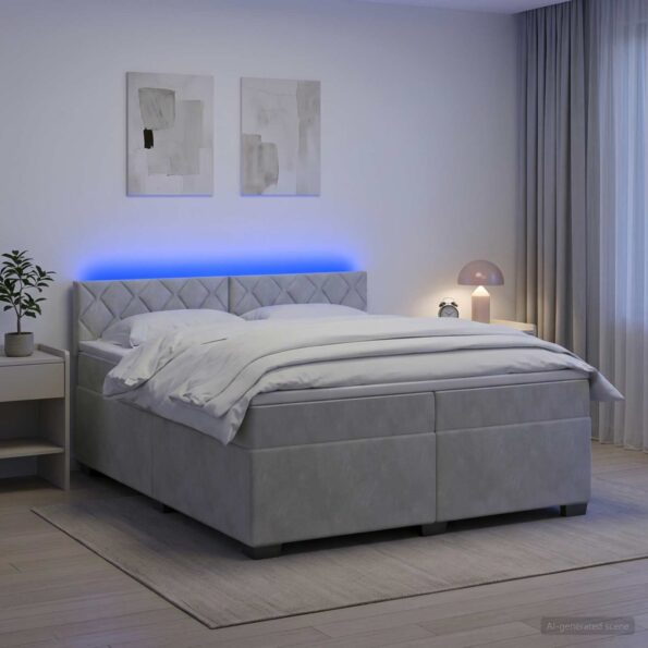 vidaXL Posteľ s boxspringom a matracom a LED Svetlosivá 200 x 200 cm – Obrázok 4