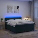 vidaXL Posteľ s boxspringom a matracom a LED Tmavozelená 200 x 200 cm