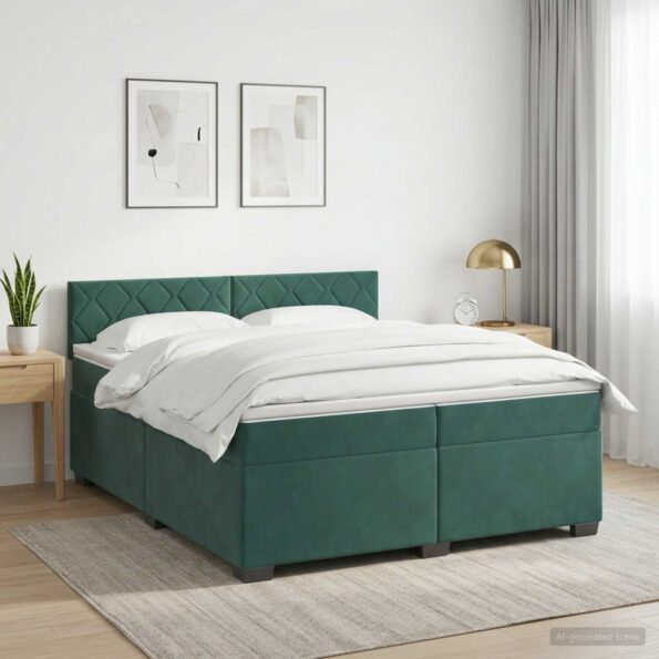 vidaXL Posteľ s boxspringom a matracom a LED Tmavozelená 200 x 200 cm – Obrázok 4