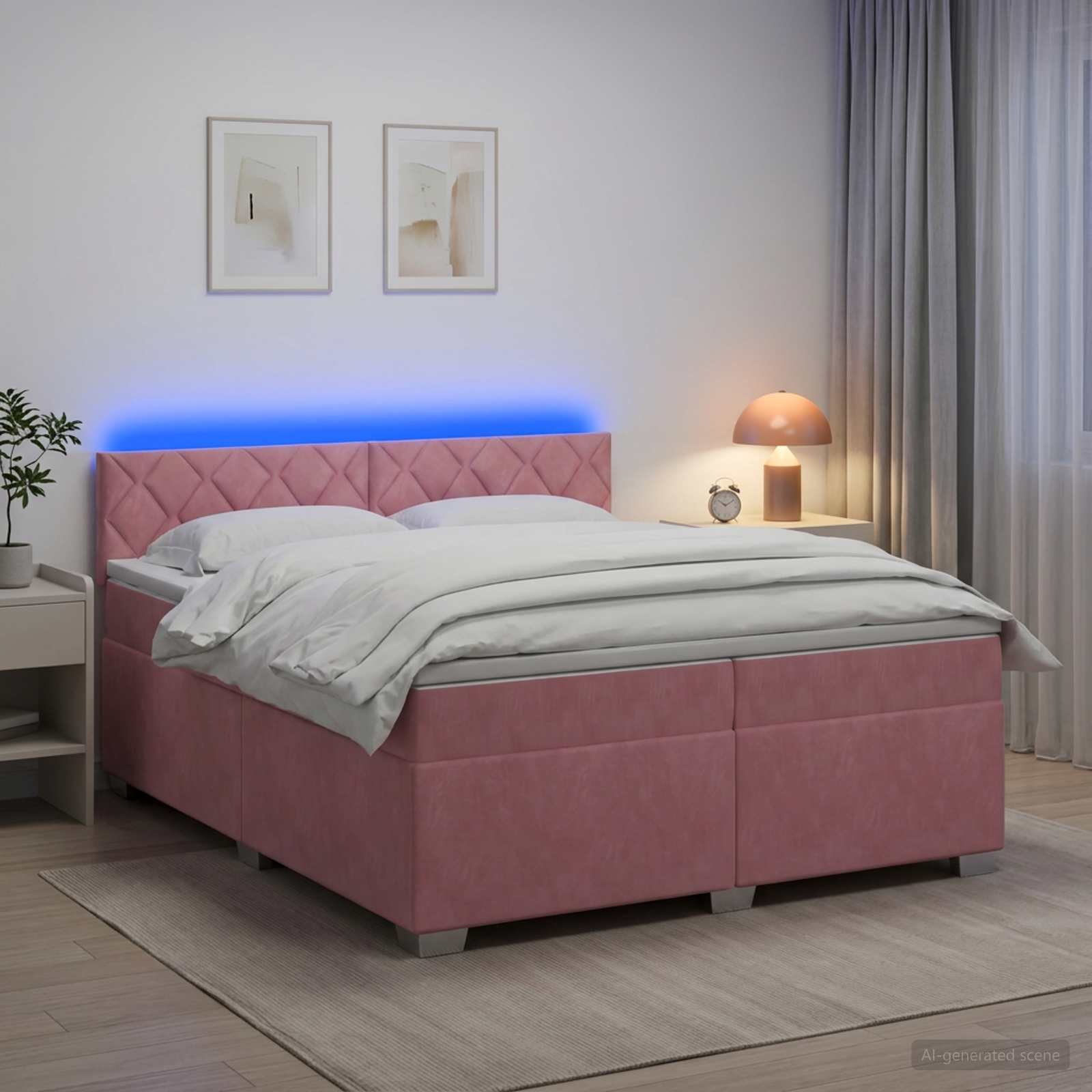 3452257_1.jpg vidaXL Posteľ s boxspringom a matracom a LED Ružová 200 x 200 cm Zamat – Obrázok 1