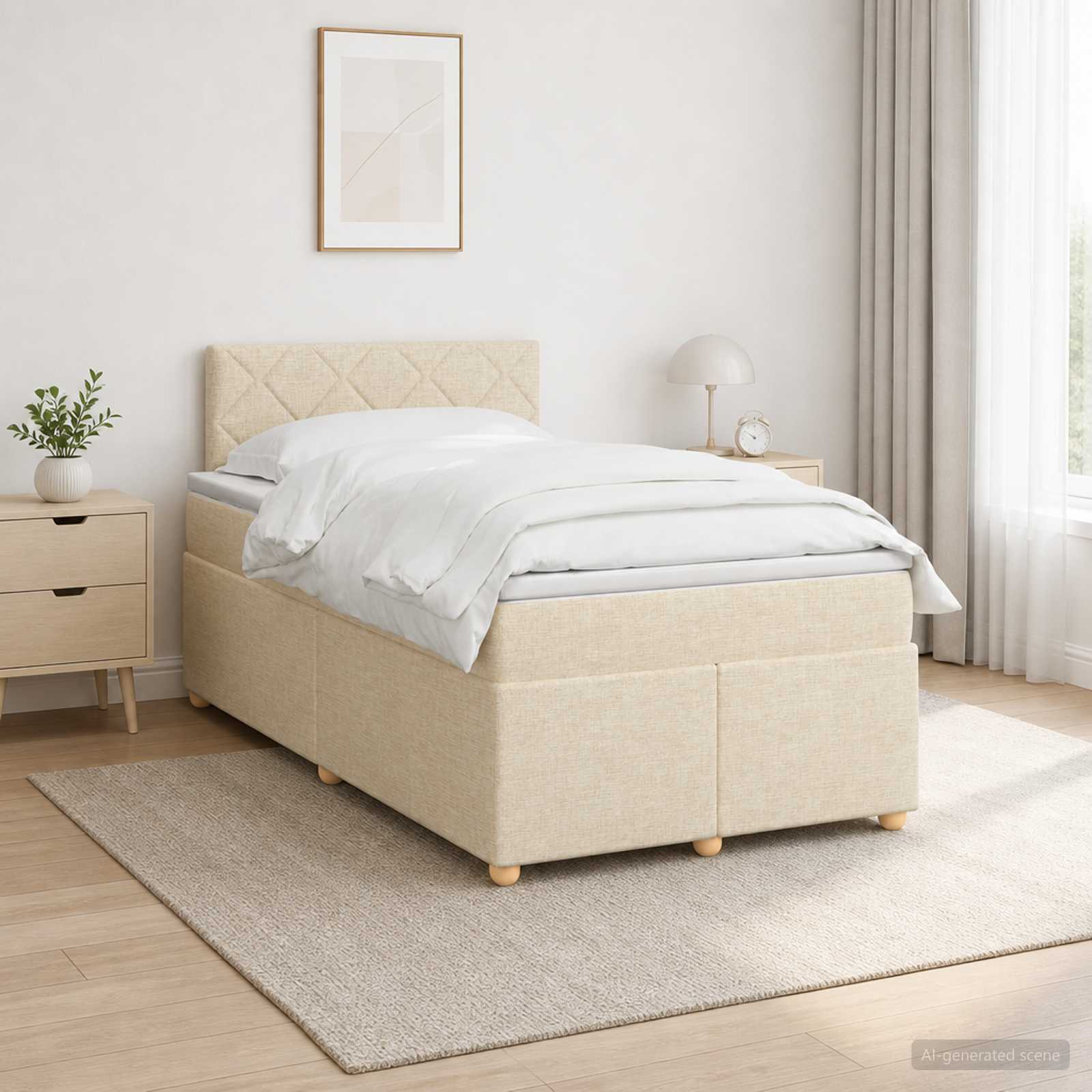 3452385_1.jpg vidaXL Posteľ boxspring s matracom Krémová 120 x 190 cm Látka – Obrázok 1